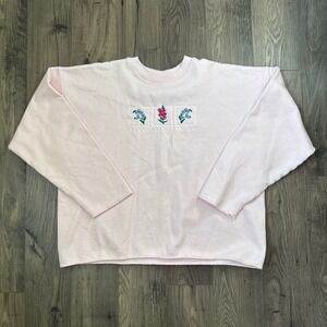 Light Pink Alaska Embroidered Floral Crewneck Sweatshirt Women's